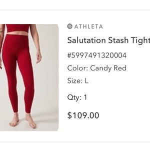 Athleta, salutation stash tights, candy red, large
